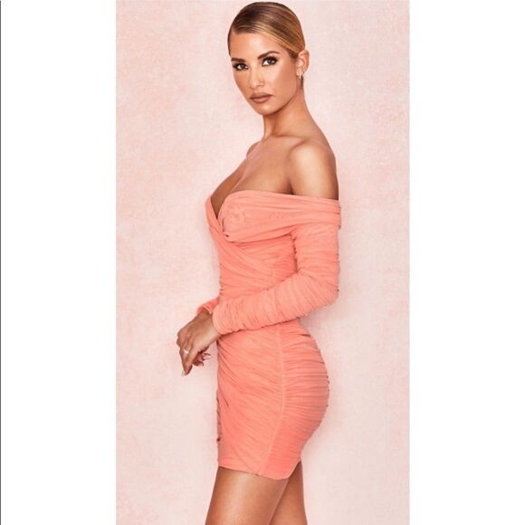 House of CB Felicity Mini Peach Pink Dress Size L - Picture 6 of 17